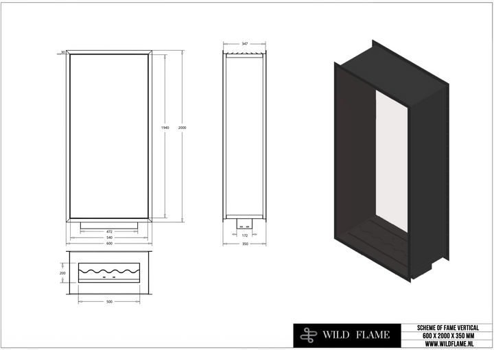 Bioethanol Einbau Tunnelkamin Vertikal - FAME 60x200